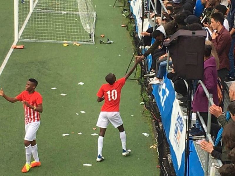 Photo shows Alhassan Yussif of Tiki Taka Nigeria acknowledging fans in the 2017 Gothia Cup in Sweden.

